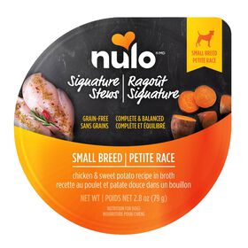 Rago&ucirc;t Signature sans grains au poulet et patate douce en bouillon pour chiens de petites races, 79 g