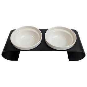 Double Ceramic Bowl on a Metal Base