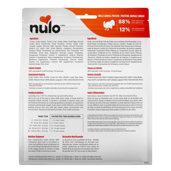 Nourriture crue lyophilis&eacute;e sans grains &agrave; la dinde avec canneberges pour chiens, 227 g Image NaN