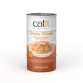 Garnitures &laquo; Divine Shreds &raquo; au poulet avec saumon et citrouille en gel&eacute;e, 4 x 85 g