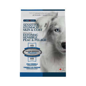 Nourriture s&egrave;che recette sans grains au poisson estomac sensible, peau et pelage pour chiens adultes de toutes races