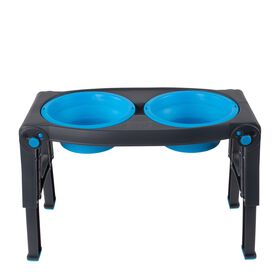 Adjustable height double feeder, blue