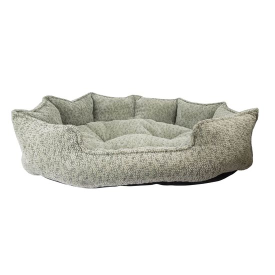 Lit rembourr&eacute; en tissu boucl&eacute; avec rebords Image NaN