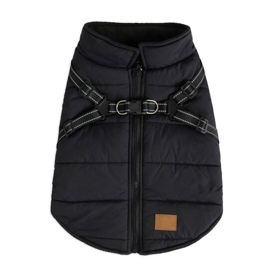 Manteau d&rsquo;hiver style puffer avec harnais ajustable int&eacute;gr&eacute; pour chiens Image NaN