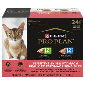 Emballage assorti de festins favoris sp&eacute;cialis&eacute;e peaux et estomacs sensibles pour chats, 85 g x 24