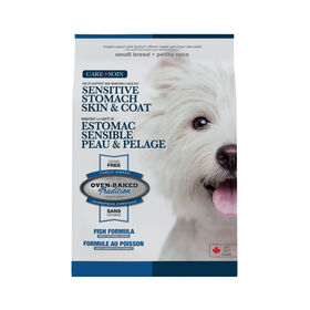 Nourriture s&egrave;che recette sans grains au poisson estomac sensible, peau et pelage pour chiens adultes de petites races