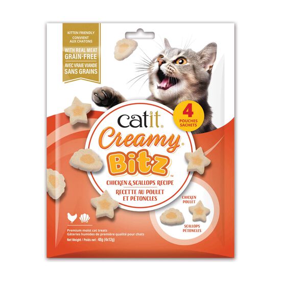 G&acirc;teries molles Creamy Bitz au poulet et p&eacute;toncles pour chats Image NaN