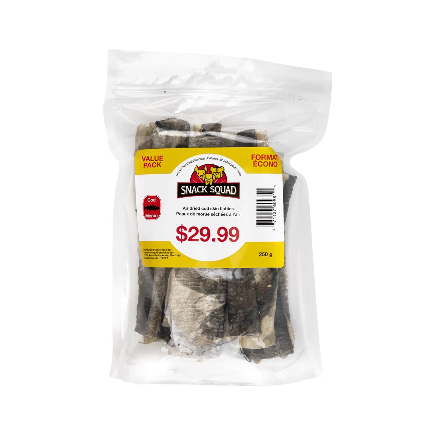 Peaux de morue séchées à l'air pour chiens, 250 g Snack Squad
