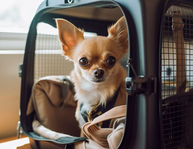 chien dans transporteur