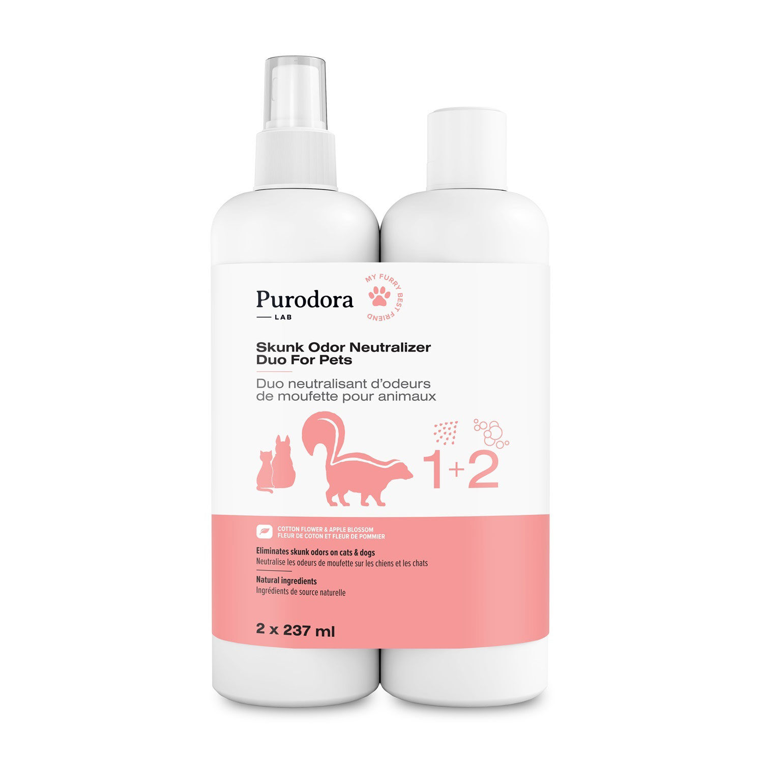 Duo neutralisant d'odeurs de moufette pour animaux Purodora Lab