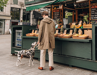 Dog and His Owner at the Market
