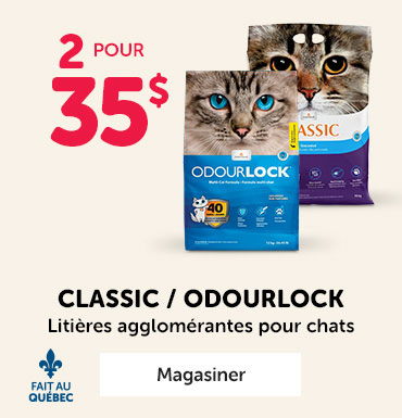 Obtenez 2 litières agglomérantes Classic ou OdourLock pour chats pour 35$. 