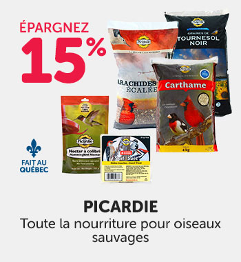 Épargnez 15% sur toute la nourriture Picardie pour oiseaux sauvages. 