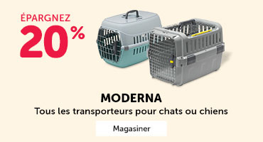 Épargnez 20% sur tous les transporteurs Moderna pour chats ou chiens. 