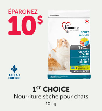 Épargnez 10$ sur la nourriture sèche 1st Choice pour chats.