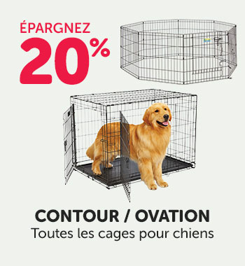 Épargnez 20% sur toutes les cages Contour/ Ovation pour chiens.
