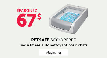 Épargnez 67$ sur le bac à litière autonettoyant PetSafe ScoopFree pour chats.