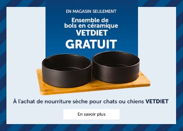 Bols en céramique gratuits à l'achat de nourriture Vetdiet. En magasin seulement.