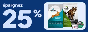 Nouvellement arrivée chez Mondou : la marque Nulo avec un rabais de 25 % sur la nourriture sèche, humide et les gâteries pour chiens et chats.