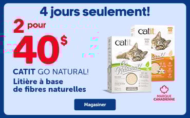 Obtenez deux litières Catit Go Natural! pour seulement 40$. Pour un temps limité.