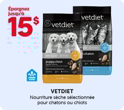 Nourriture sèche Vetdiet pour chats ou chiots avec promotion jusqu’à 15 $ d’économies.