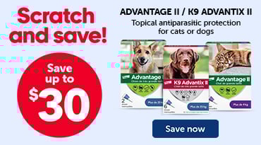 Save up to 30% on Advantage II and K9 Advantix II flea and tick products for dogs and cats. Topical protection. In-store only.