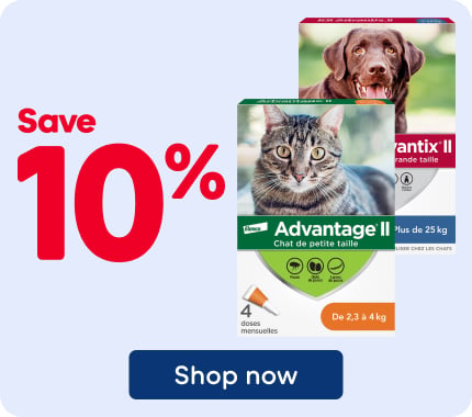 Save 10% on Advantage II and K9 Advantix II topical antiparasitic treatments for cats or dogs.