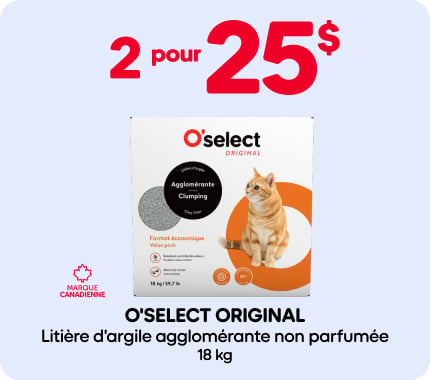 Bannière promotionnelle pour O'select, offrant un rabais sur la litière