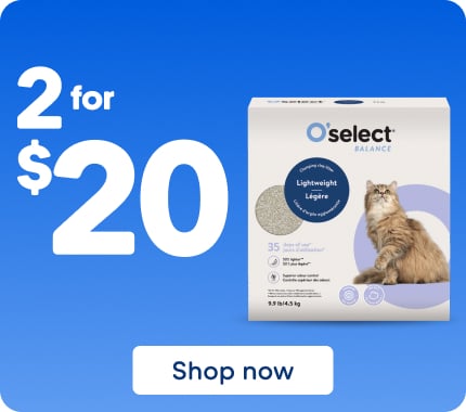 Take advantage of the 2 for $20 offer on O’SELECT ORIGINAL Lightweight Clumping Clay Litter (SKU: 1034809) by clicking the “Shop now” button.