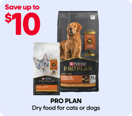 Save up to $10 on Pro Plan dry food for cats or dogs.