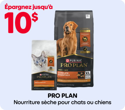 Épargnez jusqu’à 10 $ sur la nourriture sèche Pro Plan pour chats ou chiens.