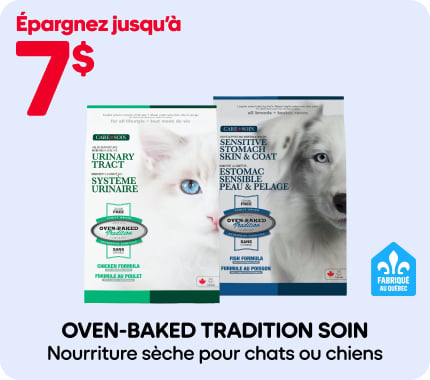 Épargnez jusqu’à 7 $ sur Oven-Baked Tradition pour chats ou chiens. Toutes les nourritures sèches pour chats ou chiens en promotion.
