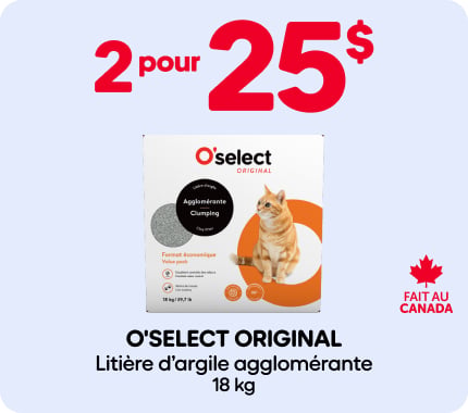 2 pour 25 $ sur la litière d’argile agglomérante O’Select Original.