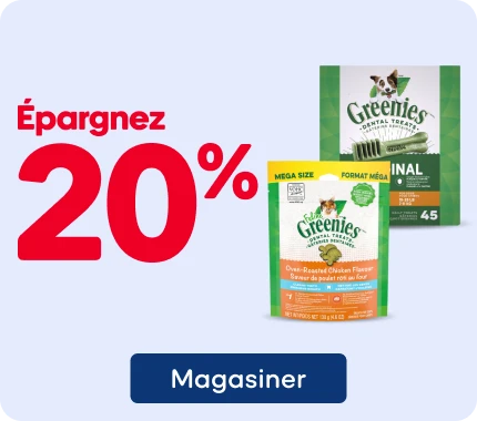 Économisez 20 % sur les gâteries dentaires Greenies pour chiens et chats.