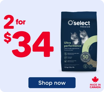 O'Select Premium Ultra Performance clumping cat litter, 12 kg, 2 for $34.