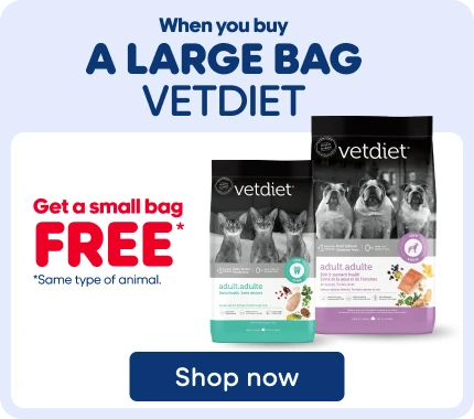 Vetdiet promotion for cats and dogs: Buy a selected large bag and get a second large bag free. Valid for 4 days only.
