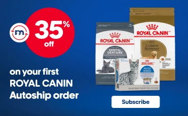 Royal Canin promotional banner for 35% rebate when starting Autoship program