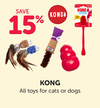 Save 15% on all Kong toys for cats or dogs. 