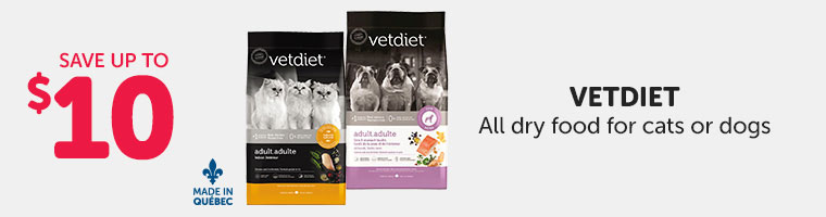 Save up to $10 on all Vetdiet dry food for cats or dogs.