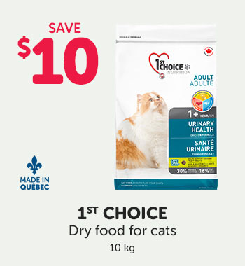 Save $10 on 1st Choice dry food for cats.