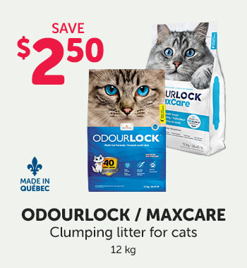 Save $2.50 on OdourLock/ MaxCare clumping litter for cats.