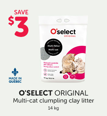 Save $3 on O'Select Original multi-cat clumping clay litter. 