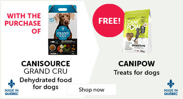 Get a free Canipow treat for dogs with the purchase of Canisource Grand Cru dehyrated food for dogs.