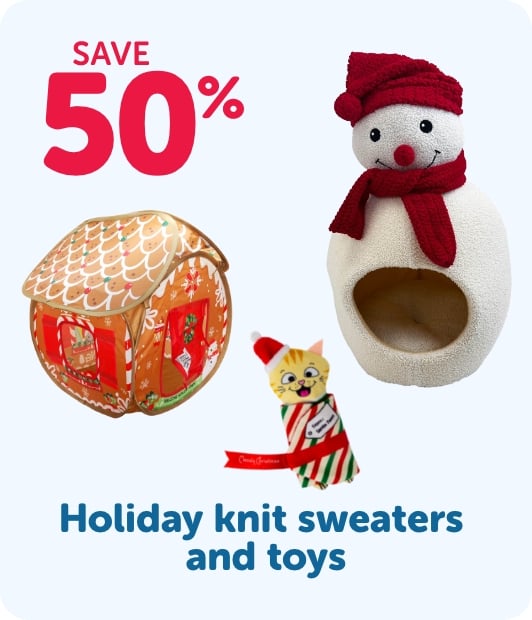 Save 50% - Holiday knit sweaters and toys