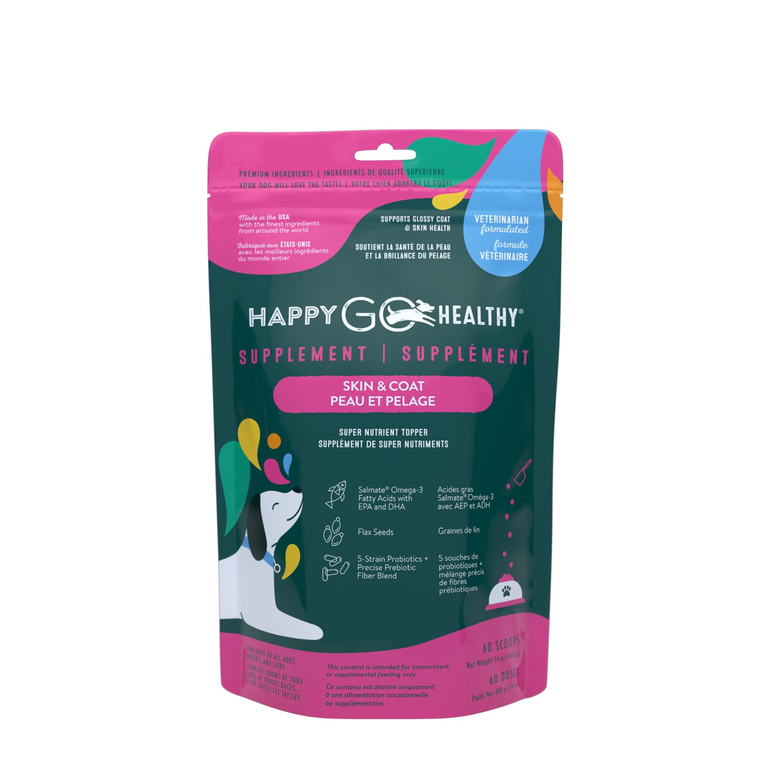Skin & Coat Dog Supplements, 60 scoops HAPPY GO HEALTHY Mondou