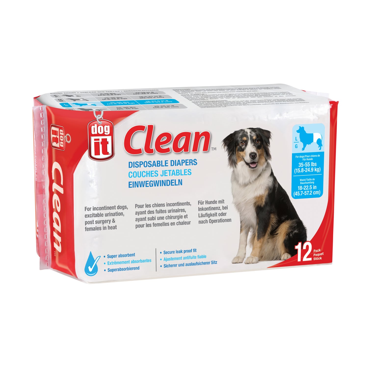 Couches jetables Dogit Clean, grandes, paquet de 12