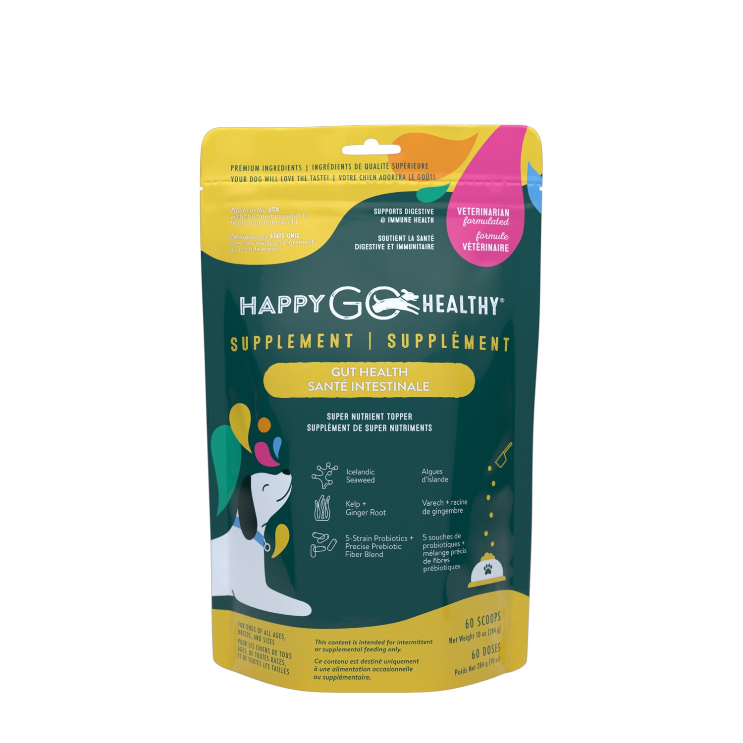 Gut Health Dog Supplement, 60 scoops HAPPY GO HEALTHY Mondou
