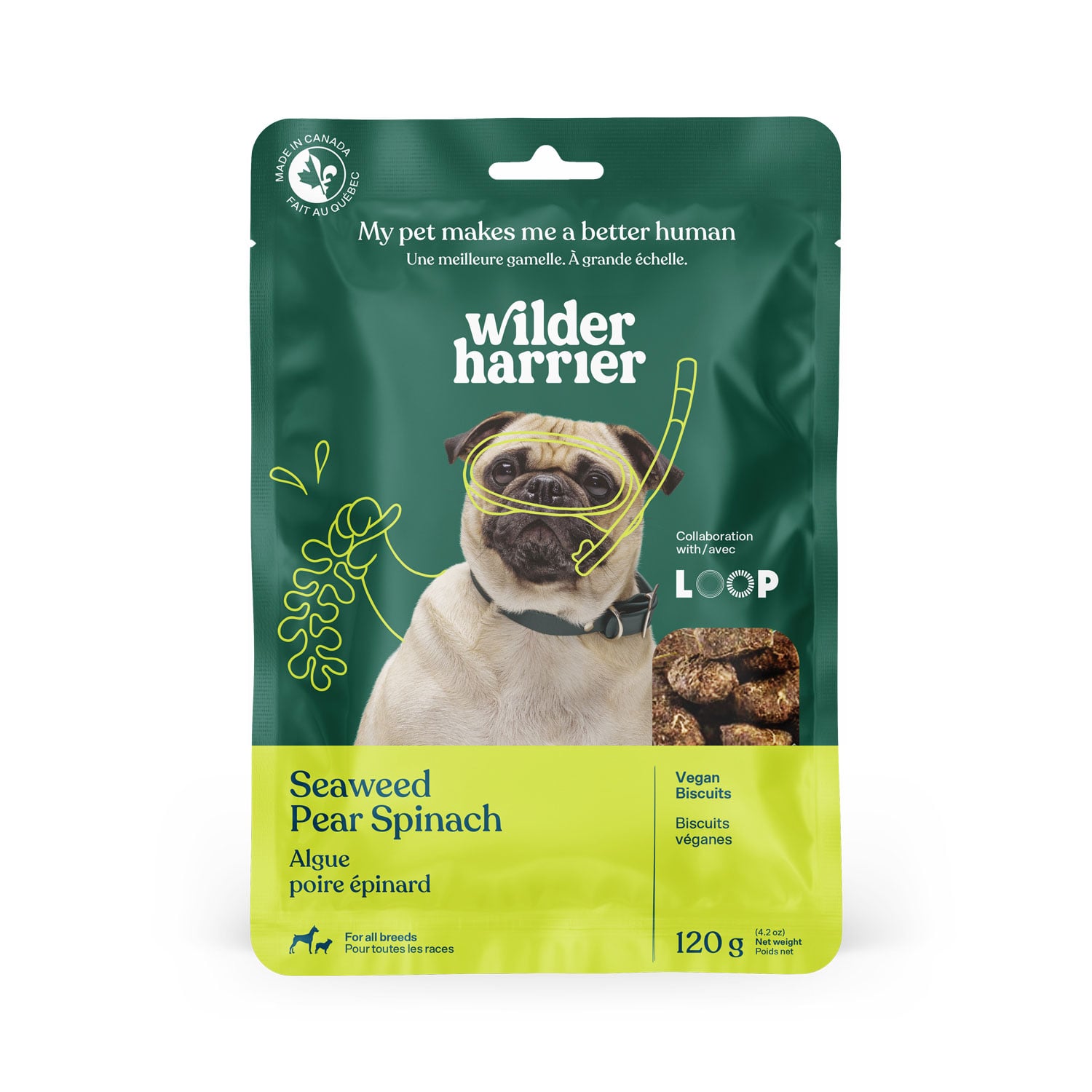 Wakame, Pear and Spinach Vegan Dog Biscuits Wilder Harrier | Mondou