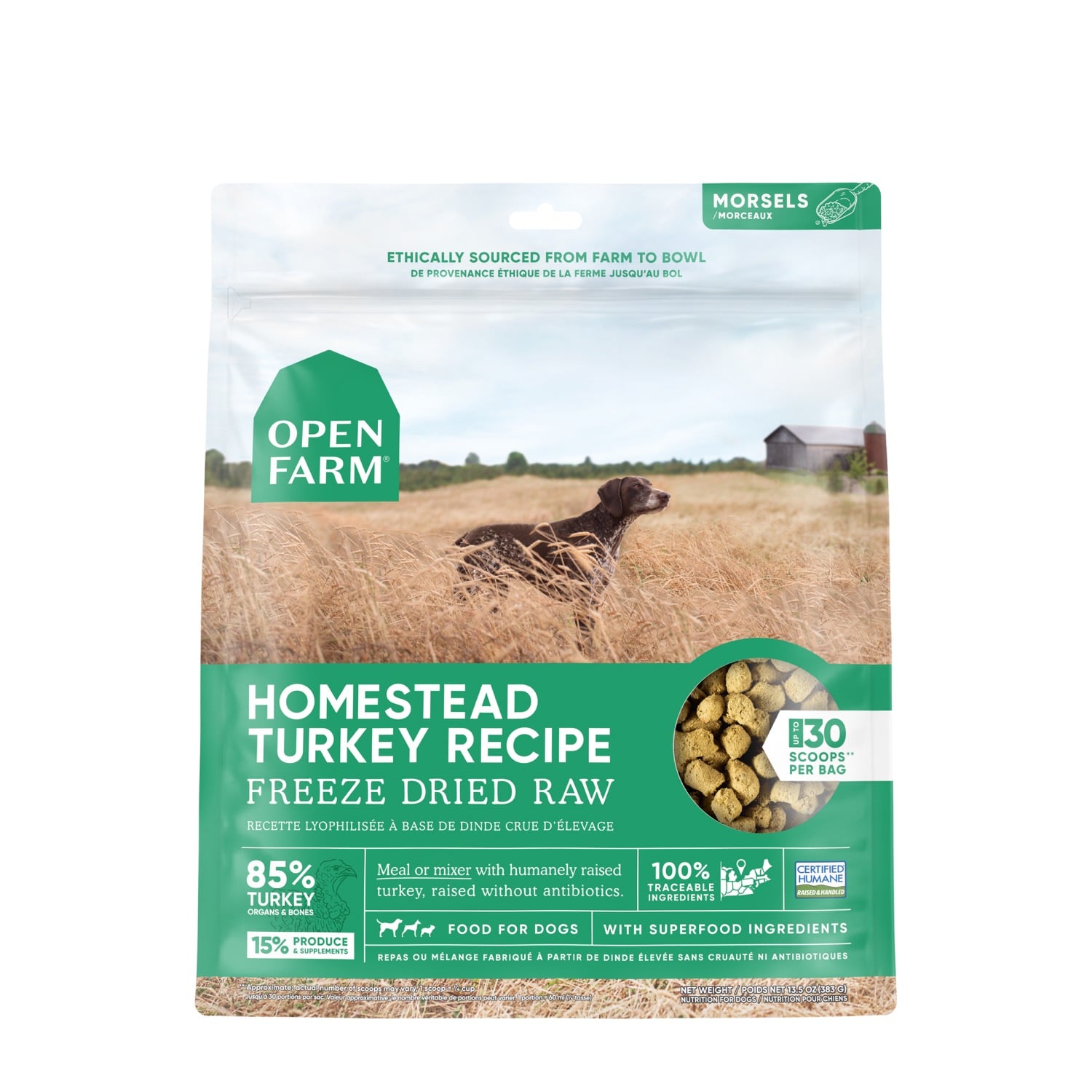 Homestead turkey freeze dried raw dog food Open Farm | Mondou